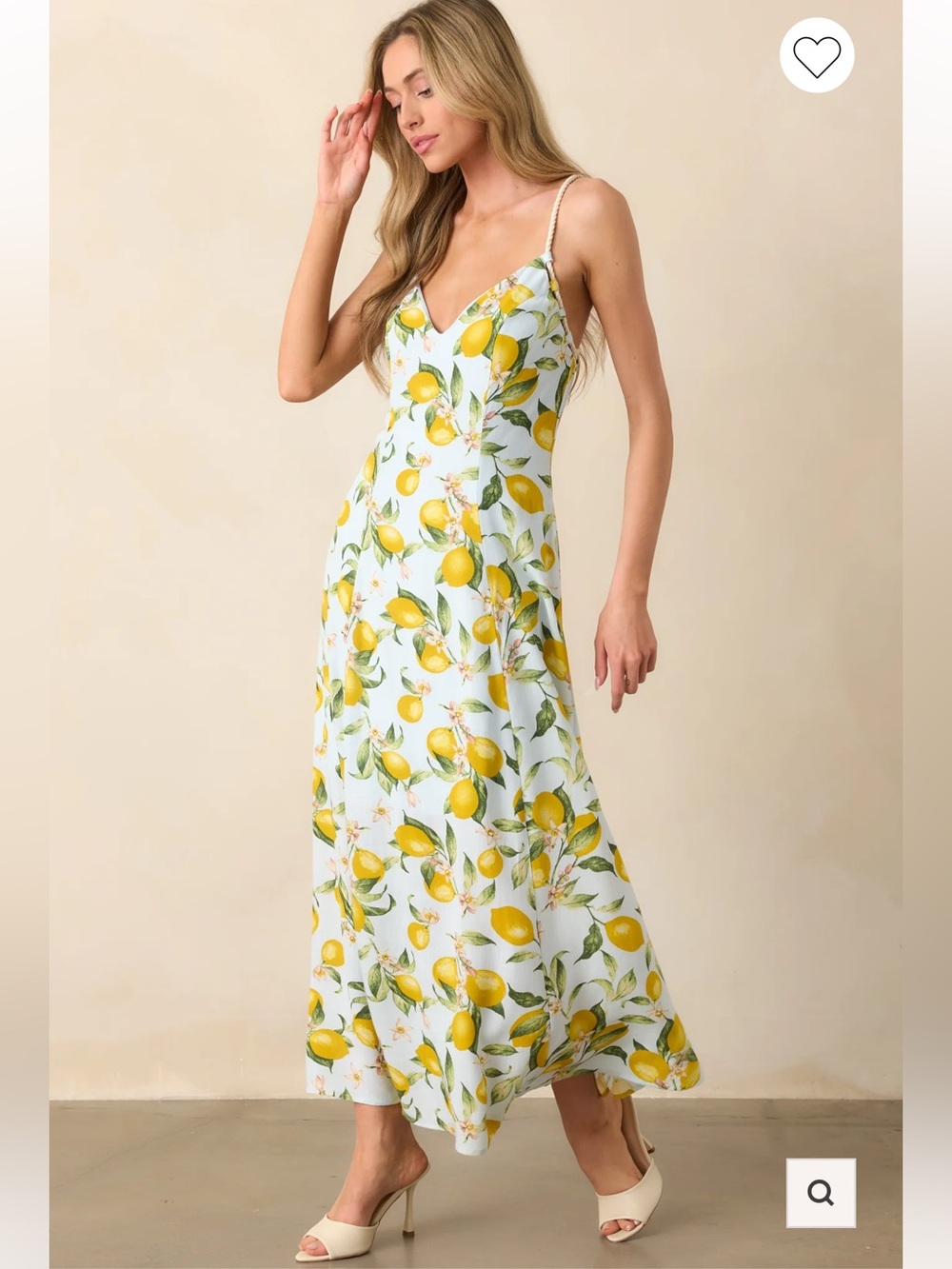 ILLA ILLA Lemon Print V-Neck Spaghetti Strap Maxi Dress - Yellow & White